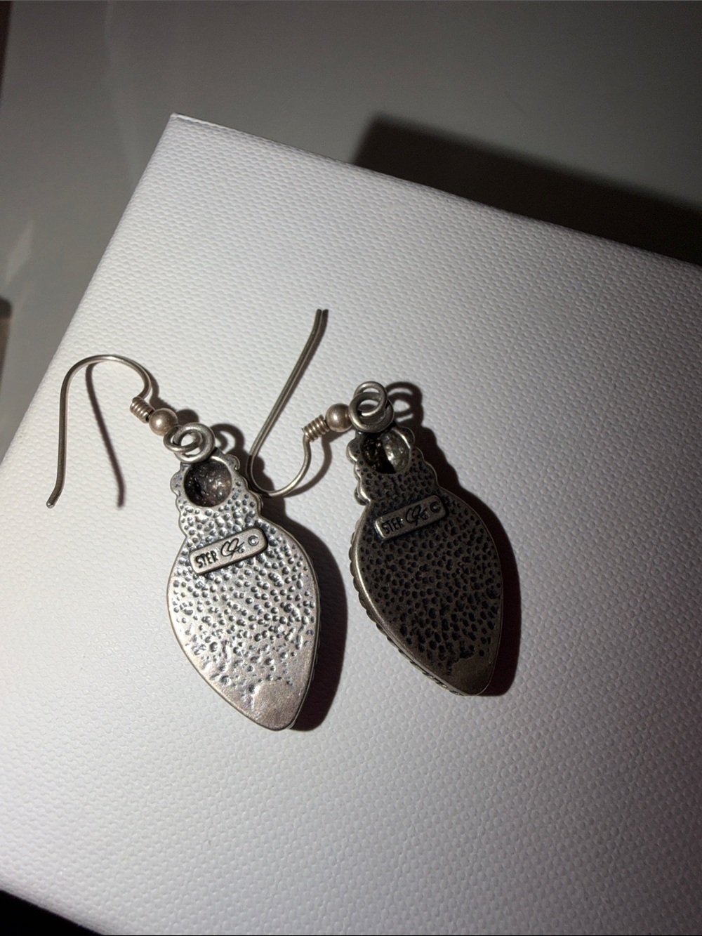 Carolyn Pollack Blue lapis Teardrop Stone Silver Floral Dangle Earrings - Picture 2 of 3